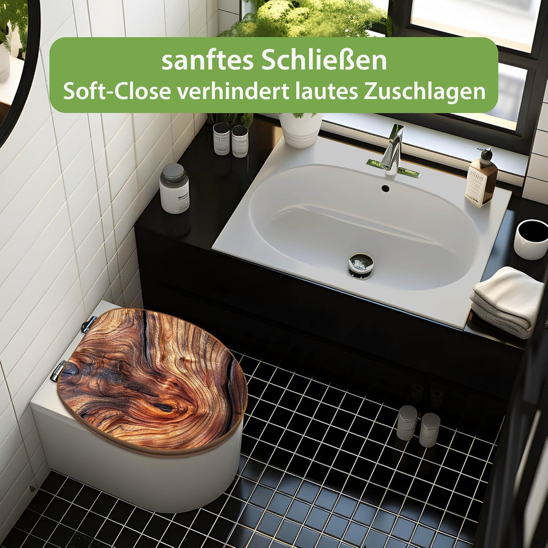 banjado Design WC Sitz Bambus Absenkautomatik 45,8x37,5cm - Toilettendeckel mit Absenkautomatik Holz