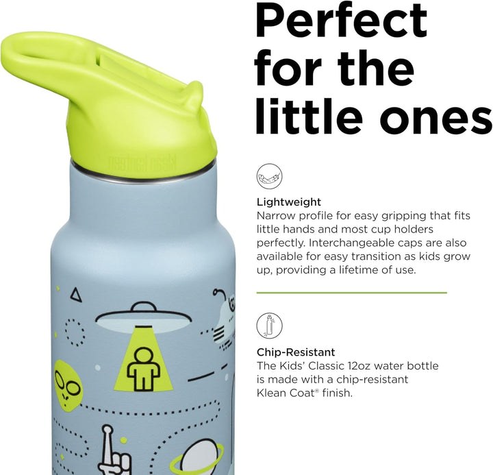 Klean Kanteen Kinder Isolierflasche, 355ml, Edelstahl, Flip Sport Cap mit Trinkhalm, Blau-Grün, Laun
