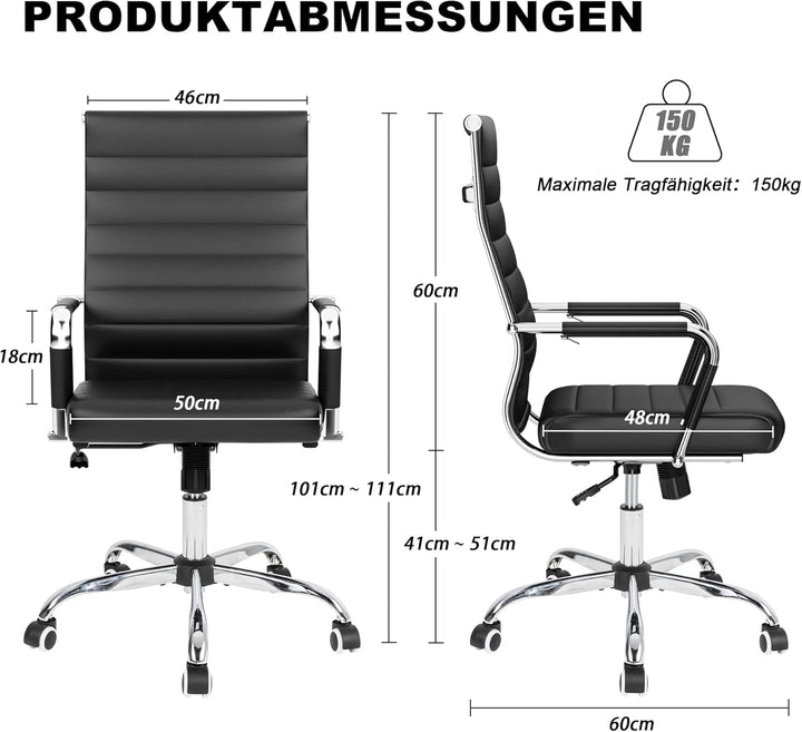 UEV Bürostuhl Ergonomisch Wippfunktion bis 150 kg belastbar Schreibtischstuhl mit Armlehne Drehstuhl