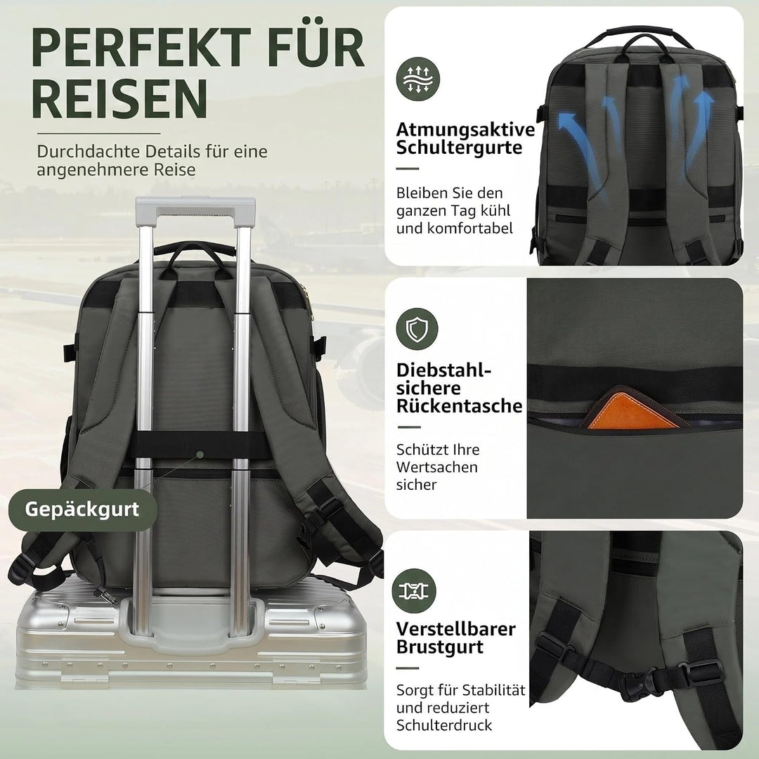 EMPSIGN 40L Reiserucksack Damen, Laptop-Rucksack 17,3 Zoll Handgepäck | Wasserdicht Elegant Rucksack
