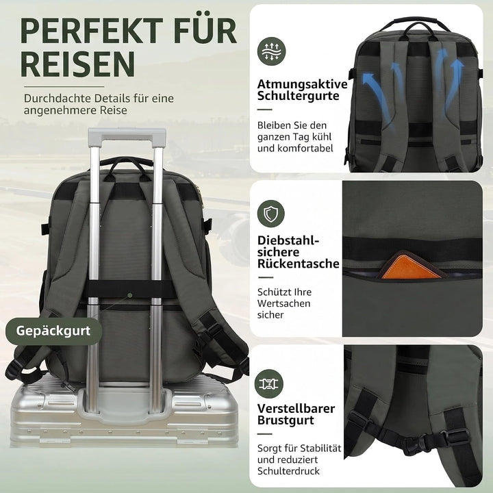 EMPSIGN 40L Reiserucksack Damen, Laptop-Rucksack 17,3 Zoll Handgepäck | Wasserdicht Elegant Rucksack