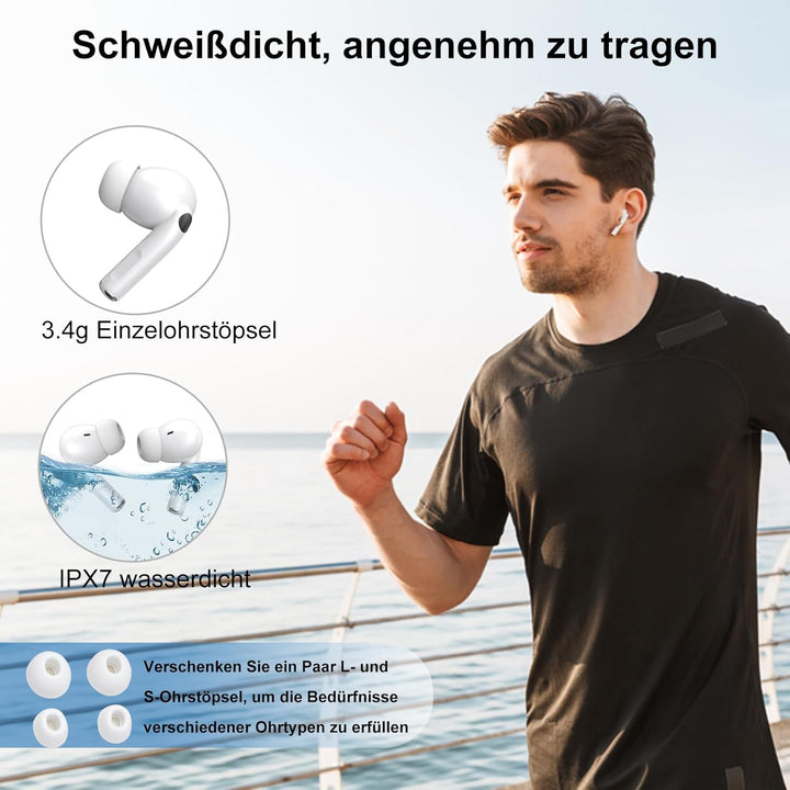 Bluetooth Kopfhörer, LED Full Color Touch Screen Wireless Earbuds, Weiss | Bluetooth 5.4, ANC+ENC No