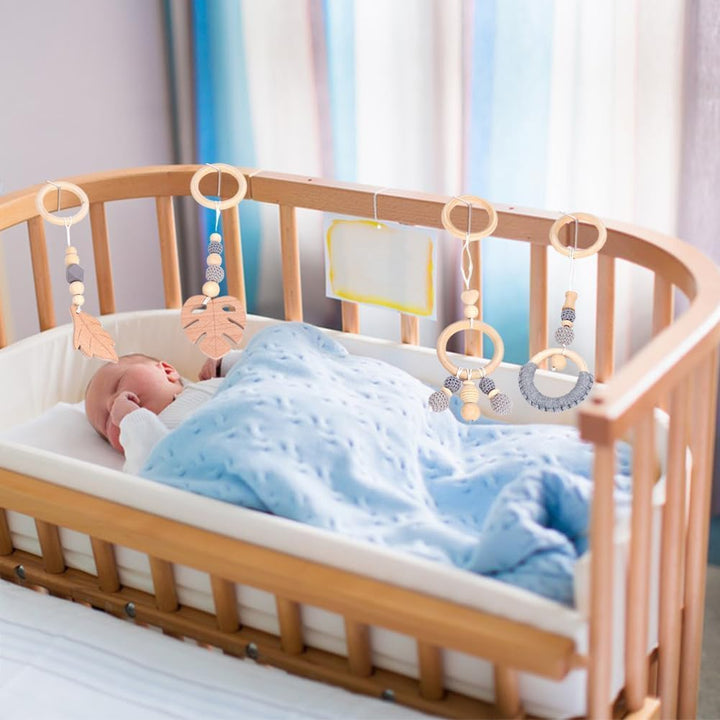 Spielbogen Anhänger, Baby Gyms Holz Babyspielzeug für Autositz Kinderwagen, 4 Stück Spielebögen für