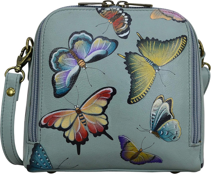 Anuschka Handbemalte Organiser Tasche aus echtem Leder mit Reissverschluss Butterfly Heaven, Butterf
