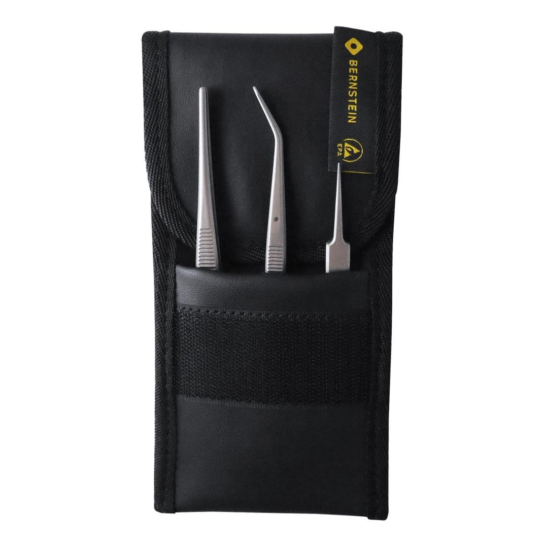 BERNSTEIN TITAN Pinzetten Satz 3-teilig mit Etui | Feine Pinzette antimagnetisch, säurebeständig, lö
