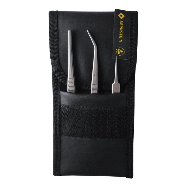 BERNSTEIN TITAN Pinzetten Satz 3-teilig mit Etui | Feine Pinzette antimagnetisch, säurebeständig, lö