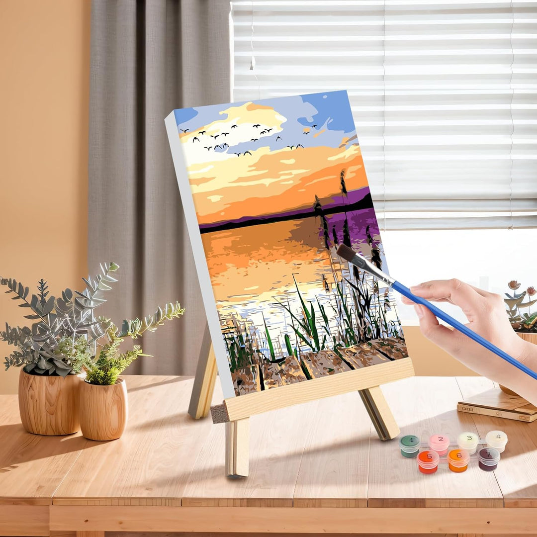 GHHKUD Malen Nach Zahlen Erwachsene, 4 Stück Malen Nach Zahlen Sonnenuntergang Strand DIY Handgemalt