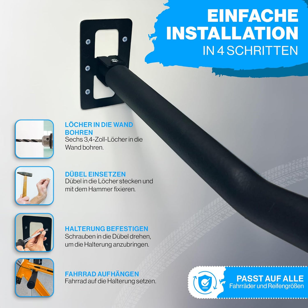 Lanco Fahrrad Wandhalterung klappbar bis 25 kg – Platzsparende Fahrradhalterung Wand für E-Bike, MTB