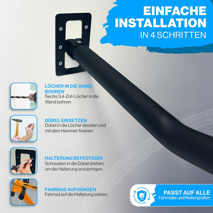 Lanco Fahrrad Wandhalterung klappbar bis 25 kg – Platzsparende Fahrradhalterung Wand für E-Bike, MTB