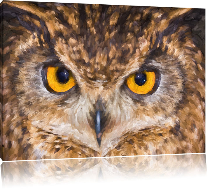 Pixxprint Eule mit gelben Augen als Leinwandbild/Grösse: 100x70 cm/Wandbild/Kunstdruck/fertig bespan