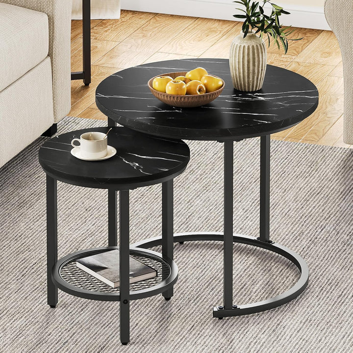 YITAHOME Couchtisch 2er Set Rund, Wohnzimmertisch Modern mit Stauraum, Beistelltisch 2er Set Stapelb