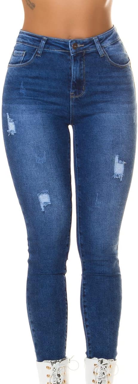 Koucla Used Look High Waist Skinny Jeans 38 Blau, 38 Blau