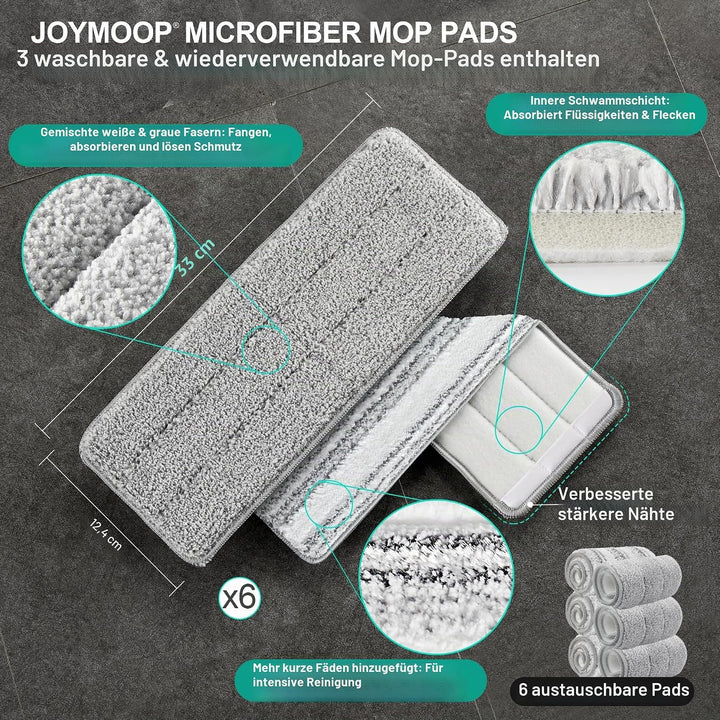 JOYMOOP Wischmopp und Eimer mit Auswringer-Set, weisses flaches Squeeze-Mopp-Eimer-Set für Bodenrein