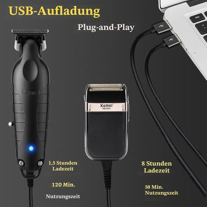 KEMEI 2 in 1 Haartrimmer &amp; Folienrasierer Set fur Manner, Kabelloser T Blade Bart Trimmer und Rasier