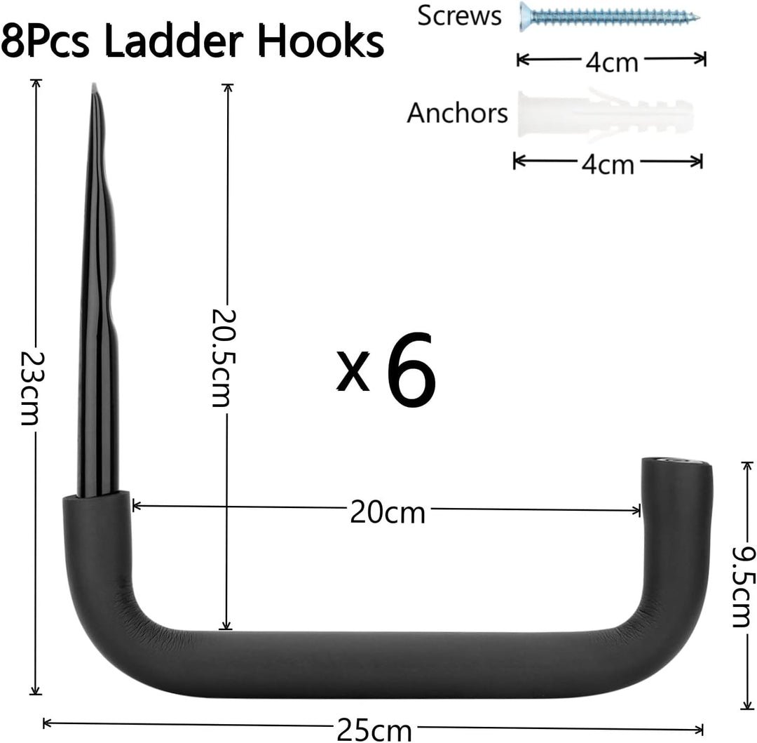 pipabiba Strapazierfähiger 25 cm Garagen-Aufbewahrungshaken, 6 Stück Leiterhaken mit EVA-Schutz, Kle