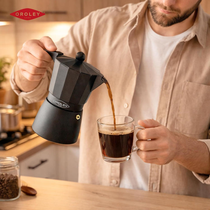 Oroley Touareg-Espressokocher, schwarz, Herd, für gemahlenen Kaffee, Espresso)