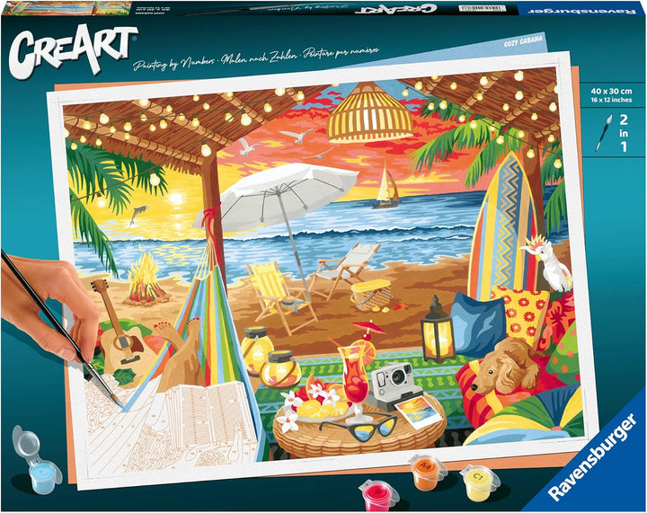Ravensburger CreArt 20276 - Gemütliche Strandhütte - Malen nach Zahlen Erwachsene, DIY Malset mit Pi