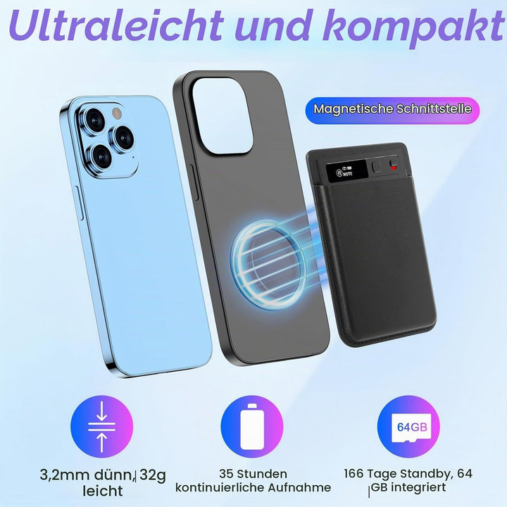 Qoosea AI Sprachrecorder 64GB Digitaler Voice Recorder mit ChatGPT-4.0 Transkription &amp; Mind Map, App