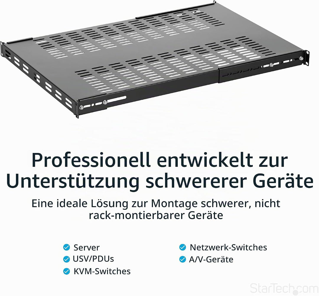 StarTech.com 1HE einstellbares belüftetes Rack Fachboden - 150kg - 49,5 bis 97,4 cm einstellbare tie