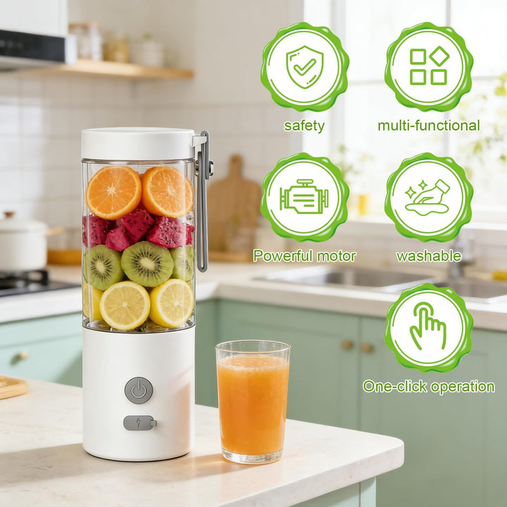 Tragbarer Mixer Smoothie Maker to go 450ml, Mini Standmixer mit 6 Edelstahl-Klingen, Portable Blende