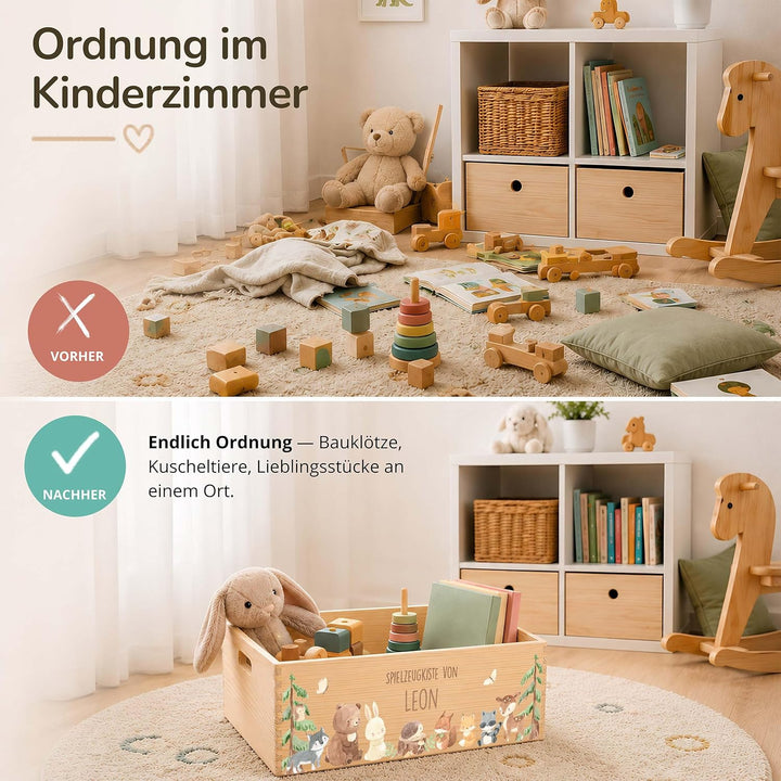 Kidsmood - Spielzeugkiste aus Holz mit Wunschnamen | Aufbewahrungsbox Kinder Spielzeug & Bücher | Pr