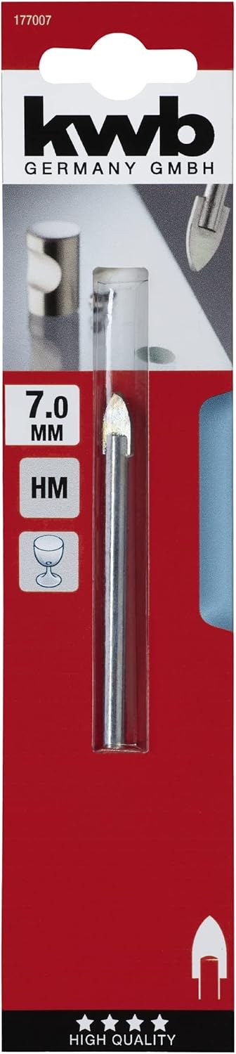 kwb Glasbohrer Ø 7,0 mm 177007 (hartmetallbestückt, für Glas, Fliesen und Porzellan) ⌀ 7,0 mm, ⌀ 7,0