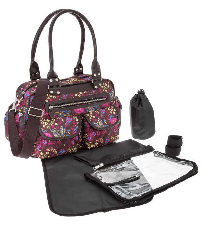 6 TEILE Set: ALESSANDRO Wickeltasche FLEUR Babywickeltasche + Wickelmatte + Windeltasche + Wäschesac