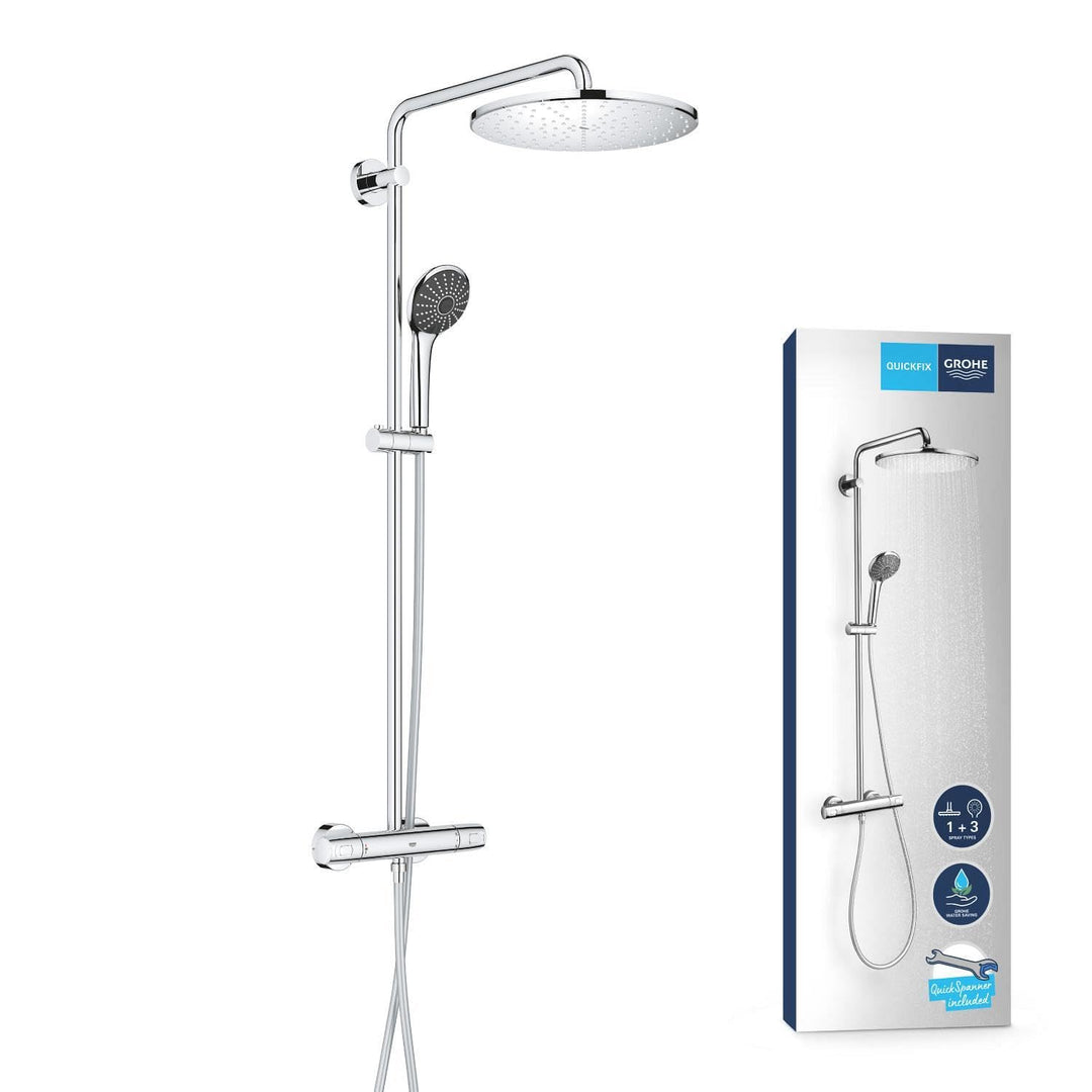 GROHE Vitalio Joy 310 - Duschsystem mit Thermostatbatterie (wassersparend, Wandmontage, 3 Strahlarte