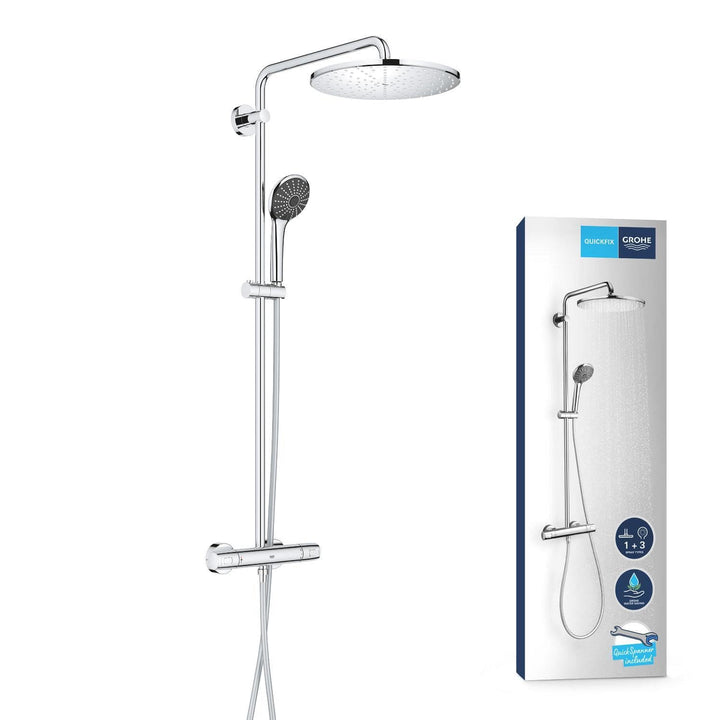 GROHE Vitalio Joy 310 - Duschsystem mit Thermostatbatterie (wassersparend, Wandmontage, 3 Strahlarte