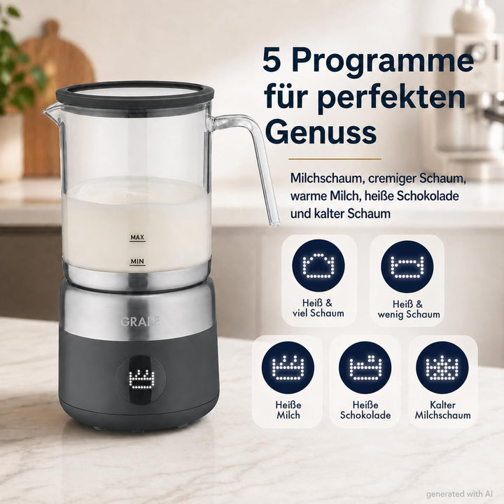 GRAEF MS802EU - Milchaufschäumer, elektrisch, bis zu 500ml Milchschaum in Barista-Qualität, herausne