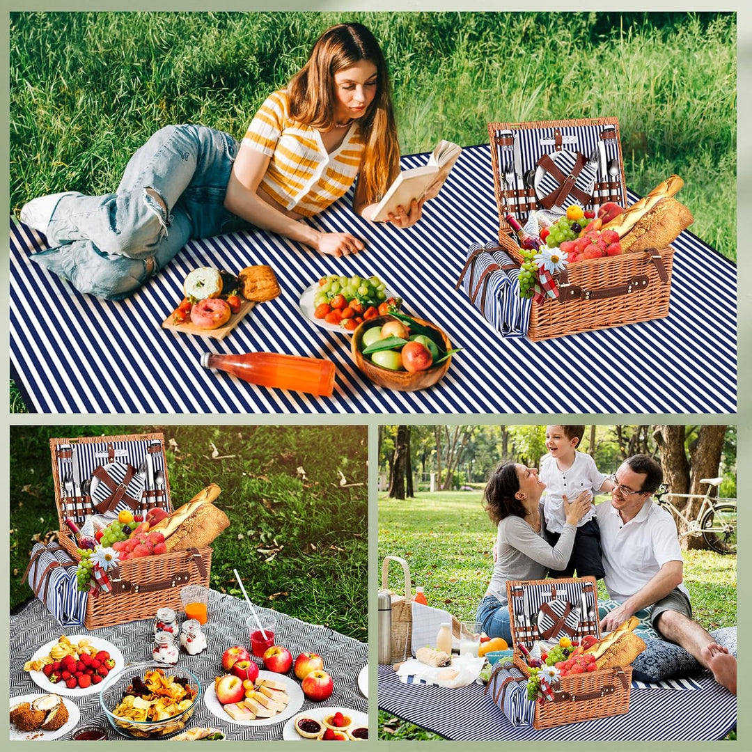 Picknickkorb,Picknickkorb 4 Personen mit Grossem Isoliertem Kühlfach und wasserdichte Picknickdecke,