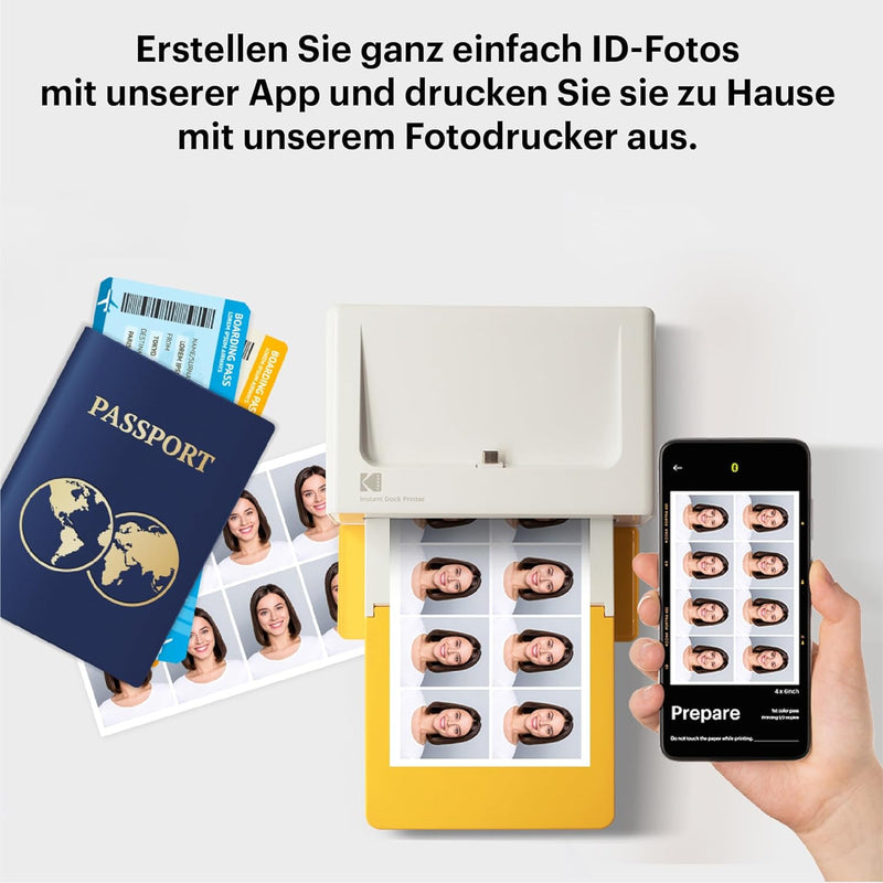 KODAK Dock Plus 4PASS Mobiler Fotodrucker (10x15cm) + 10 Blatts gelb Single, gelb Single