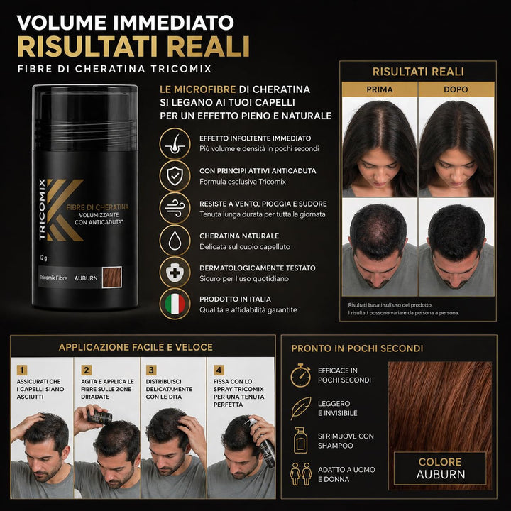Tricomix Fibre Blond 12gr - Volumisierende Keratinfasern Mit Anti-Haarausfall-Effekt 12 grammi Biond