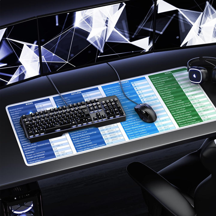 TITANWOLF - XXL Speed Gaming Mauspad 900 x 400mm - Excel Windows Outlook Word Shortcut Tastenkürzel