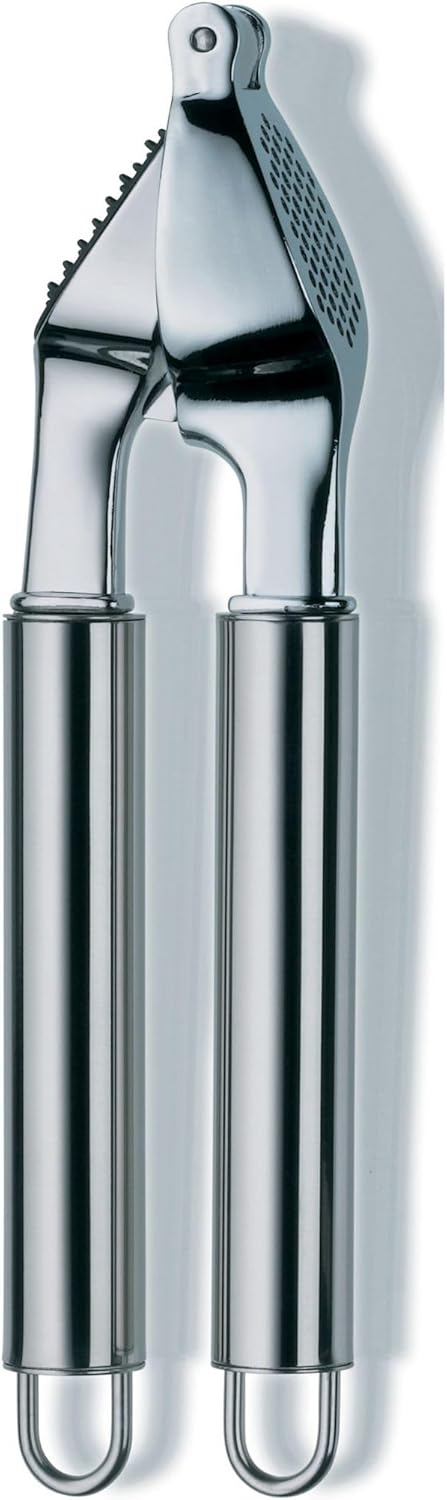 kela Knoblauchpresse Edelstahl 20 x 3,5 cm Rondo, spülmaschinenfest, Silber glänzend, 20 x 3.5 x 2 c