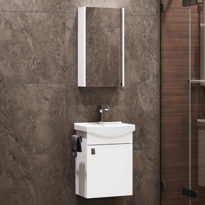 Planetmöbel Badmöbel Set aus Waschtisch + Waschbecken + Spiegelschrank, Gäste Bad WC, Farbe Weiss, W