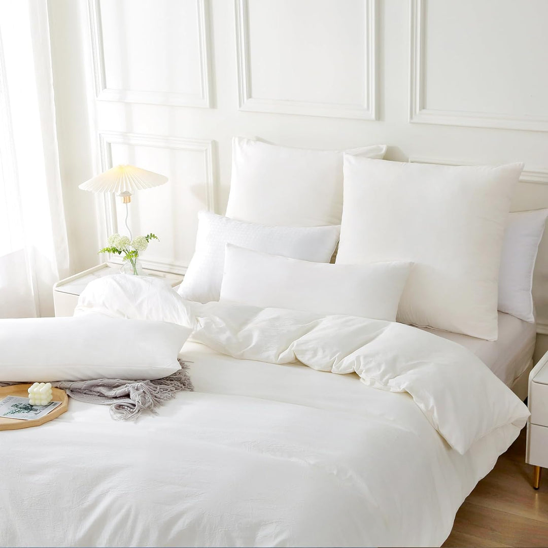 SOULFUL Bettwäsche 135x200 Baumwolle Milky White Milchig Weiss 2tlg. 135*200cm | 1x 80*80cm, Milchig