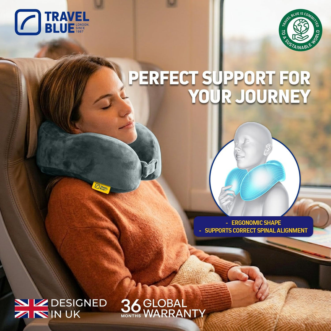 Travel Blue Reisekissen Memory Foam - Bequemes Memory Foam Kissen mit weichem Bezug, hervorragende K