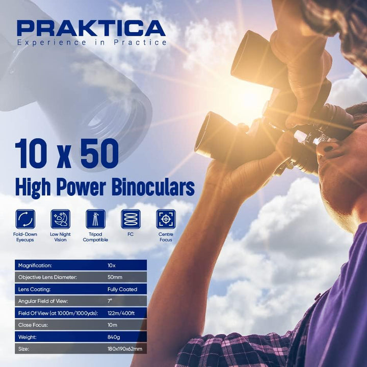 Praktica Falcon Porro Fernglas mit vielfach-beschichtetem Objektiv, Prismenfeld 10 x 50 schwarz 10x5