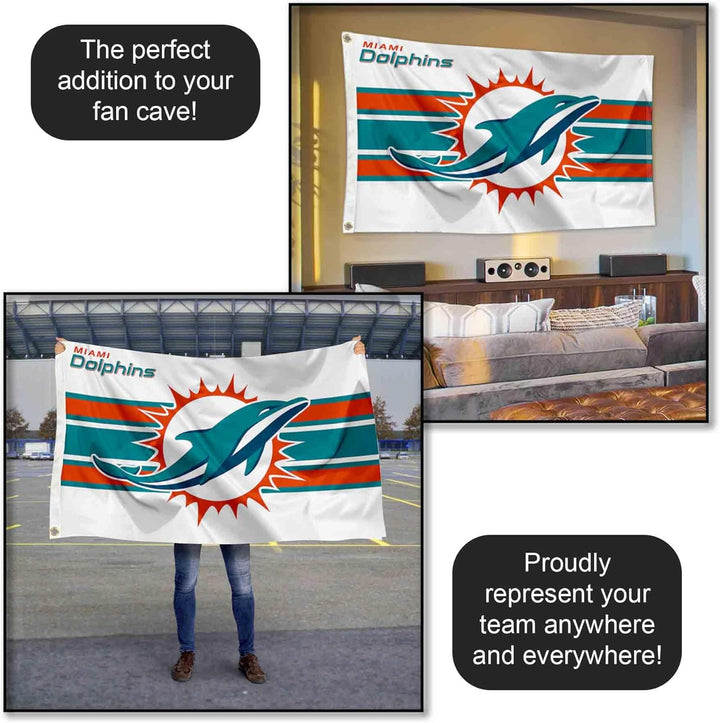 WinCraft Miami Delphins Weisse Flagge für den Innen- und Aussenbereich, 90 x 150 cm