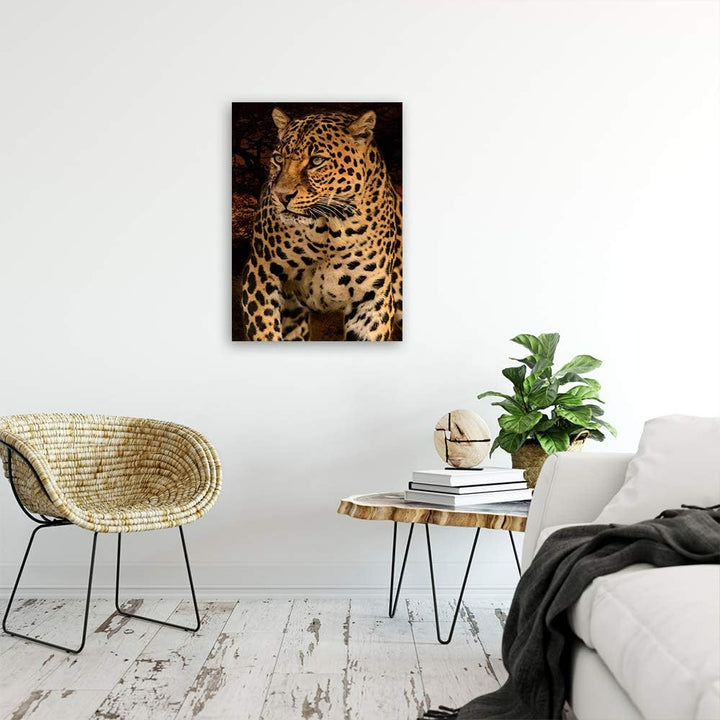 Feeby Bild auf Leinwand Tier Wild Leopard Kunstdruck modern abstrakt Orange 60x90 cm Leinwandbild 60