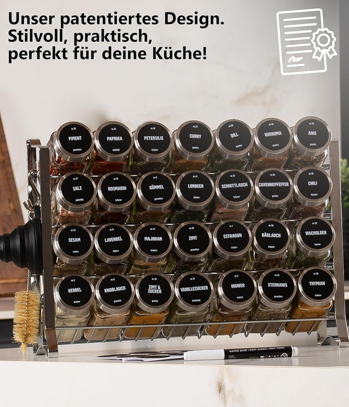 Deco haus® Gewürzregal Wand & Stehend [MIT GEWÜRZDOSEN & ETIKETTEN] - Gewürz Organizer - Gewürzregal