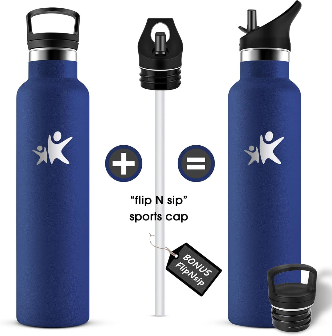 KollyKolla Trinkflasche Edelstahl 1 L, Edelstahl Trinkflasche mit Strohhalm, Thermosflasche Auslaufs