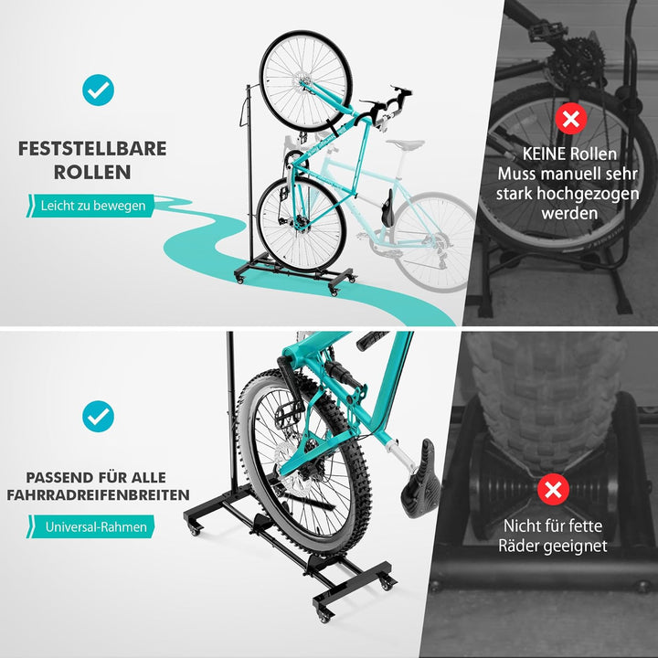 Mimoke Fahrradständer mit Rollen – für MTB und Rennräder bis 29 Zoll, höhenverstellbar, platzsparend
