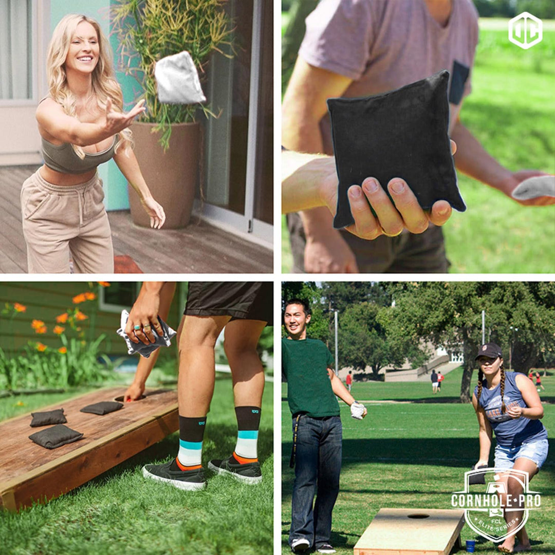 Offizielle Cornhole Bags | 4 Schwarze und 4 weisse Bags | Offizielle Grössen | Premium Qualität | 10