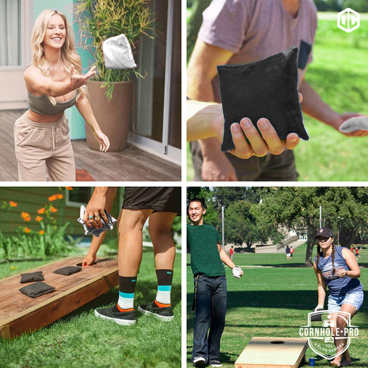 Offizielle Cornhole Bags | 4 Schwarze und 4 weisse Bags | Offizielle Grössen | Premium Qualität | 10
