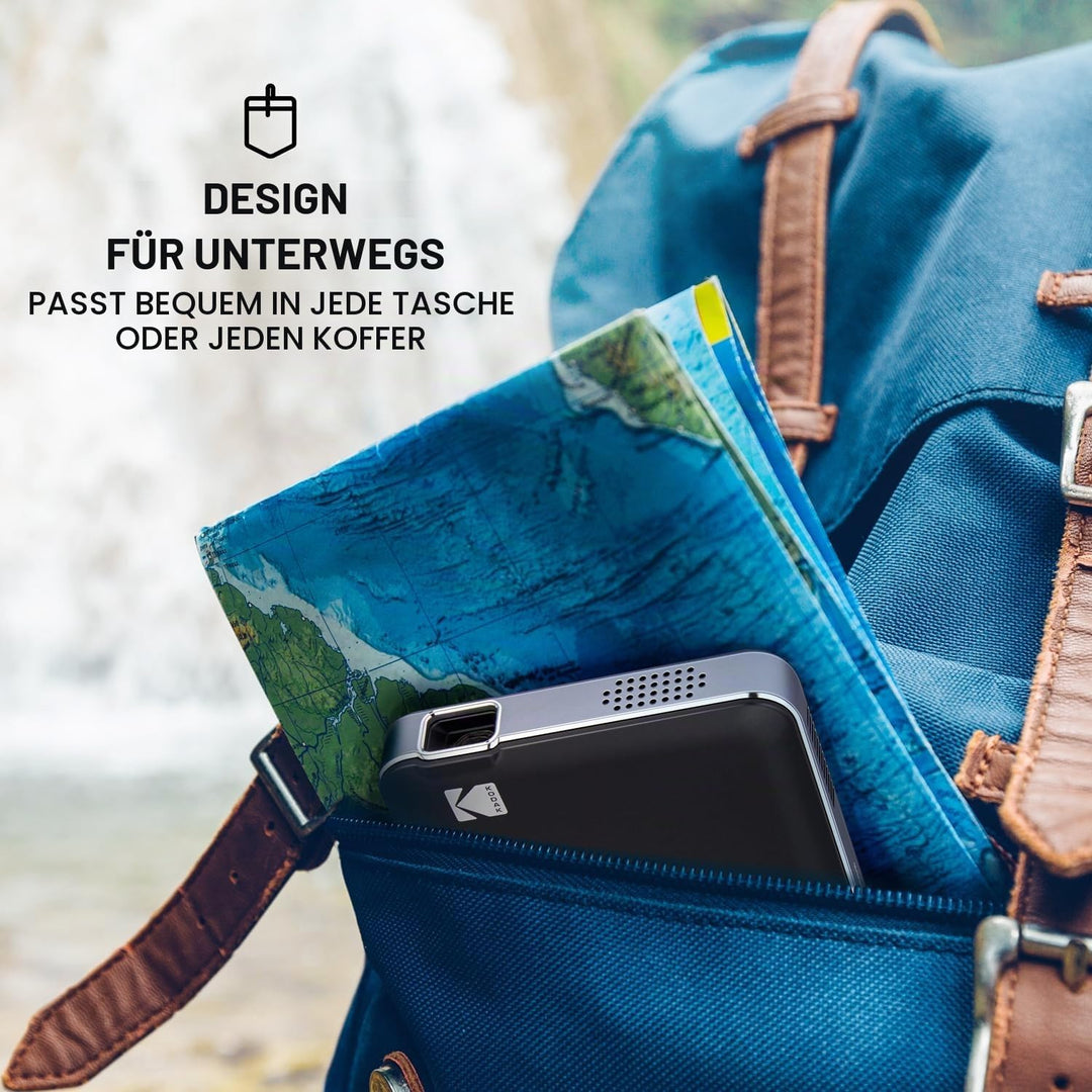 KODAK Luma 150 Ultra Mini-Pico-Projektor im Taschenformat – Schwarz, eingebauter Akku und Lautsprech