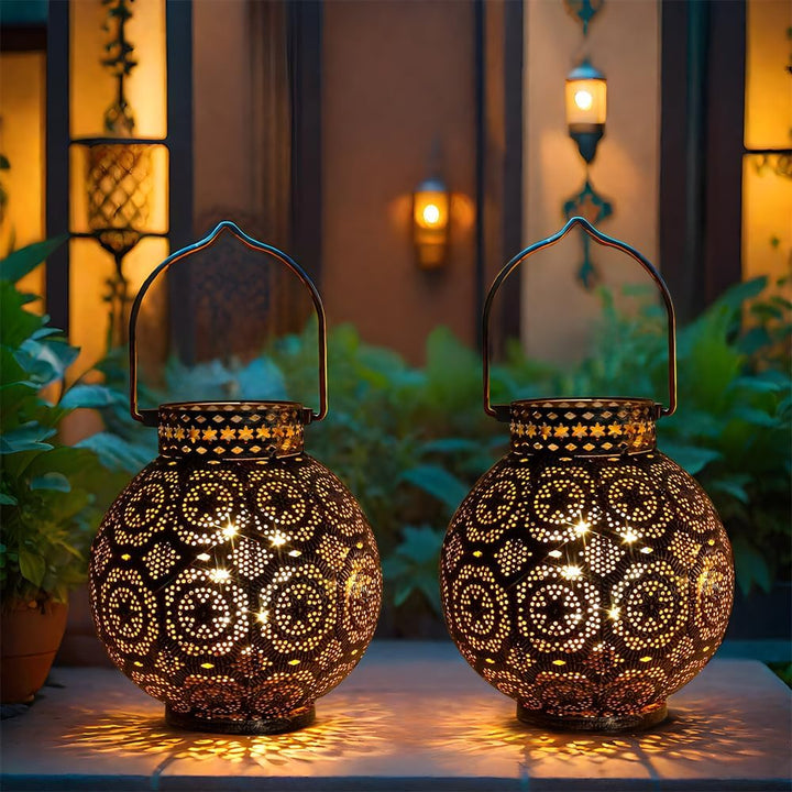 TRIROCKS Set von 2 Marokkanischen Stil Metall Tischlampe 18 cm H Batteriebetriebene Kabellose Lampe