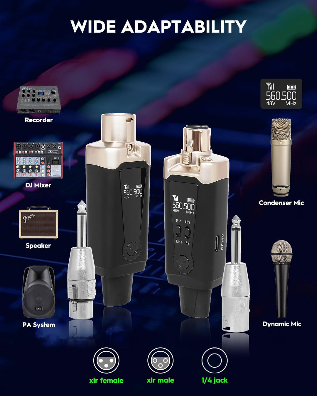 STRICH M2 UHF Drahtloses Mikrofone Sender Empfänger, XLR Mic Adapter 16 Kanäle für dynamische Mikrof