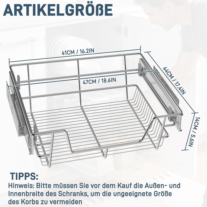 YRHome 4 Stück Küchenschublade Küchen Regal Teleskopschublade Schlafzimmerschublade Schrankauszug Or